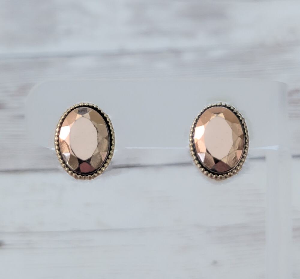 Vintage Clip On Earrings Oval Shape 5/8" Metallic - Fair Condition